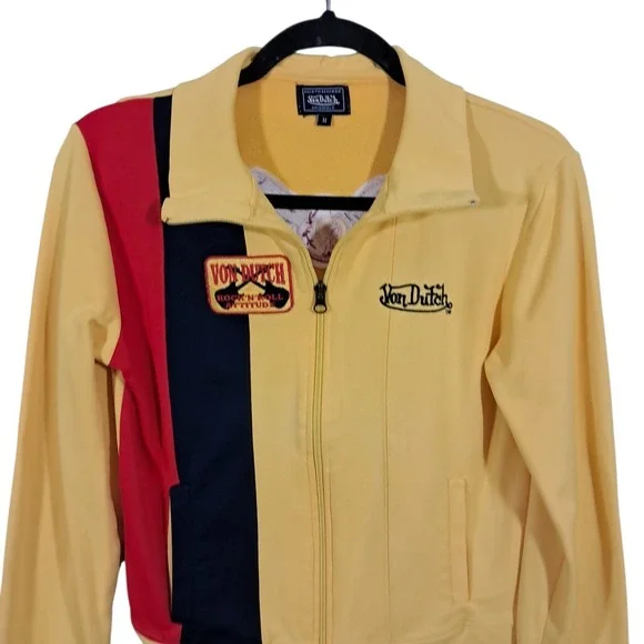 Vintage 2000s Von Dutch Full Zip Track Jacket Yellow Retro Y2K Biker Baddie - Picture 3 of 13